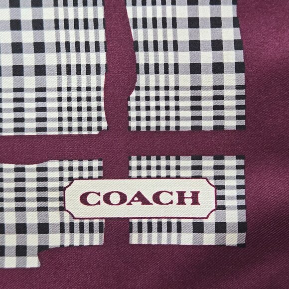 Coach Silk Scarf Glen Plaid Burgundy Maroon - Picture 4 of 8